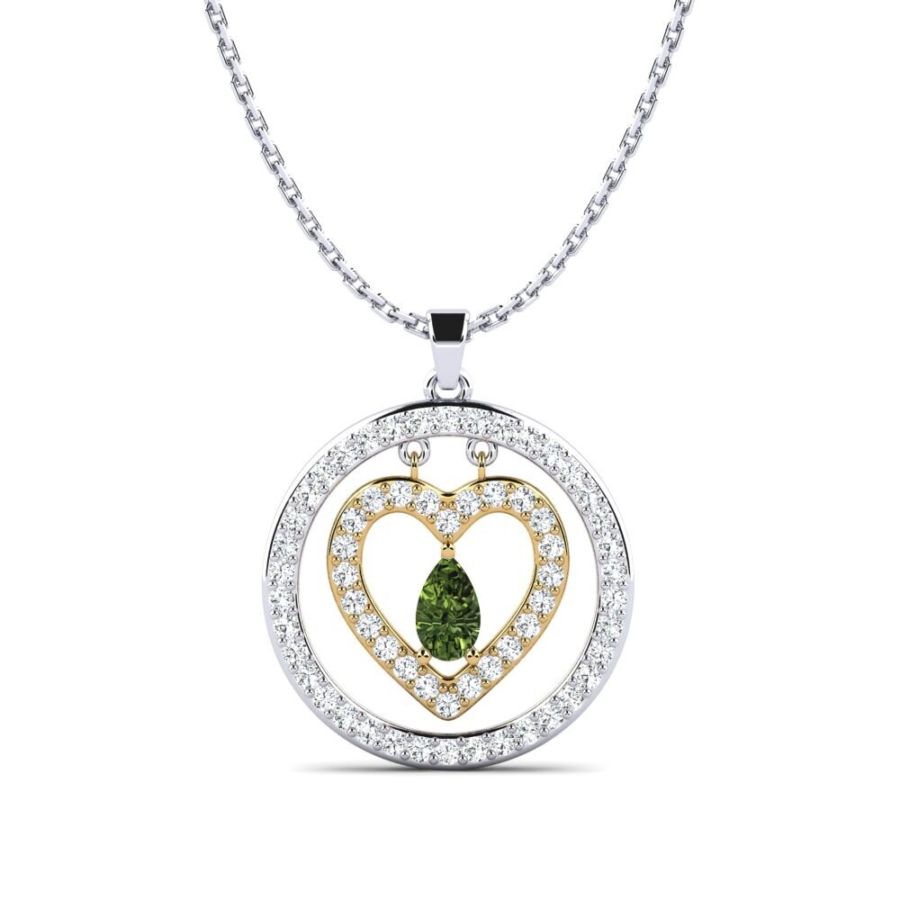 14k Oro Blanco & Amarillo Zafiro Verde Colgante de Mujer Swaggi