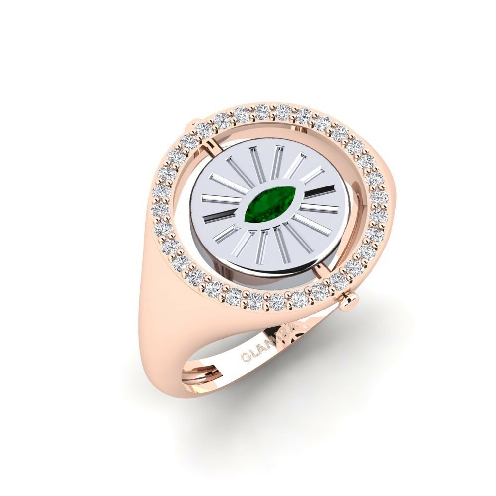 Or Rose& Blanc 18k Zircone Vert Bague Swenet