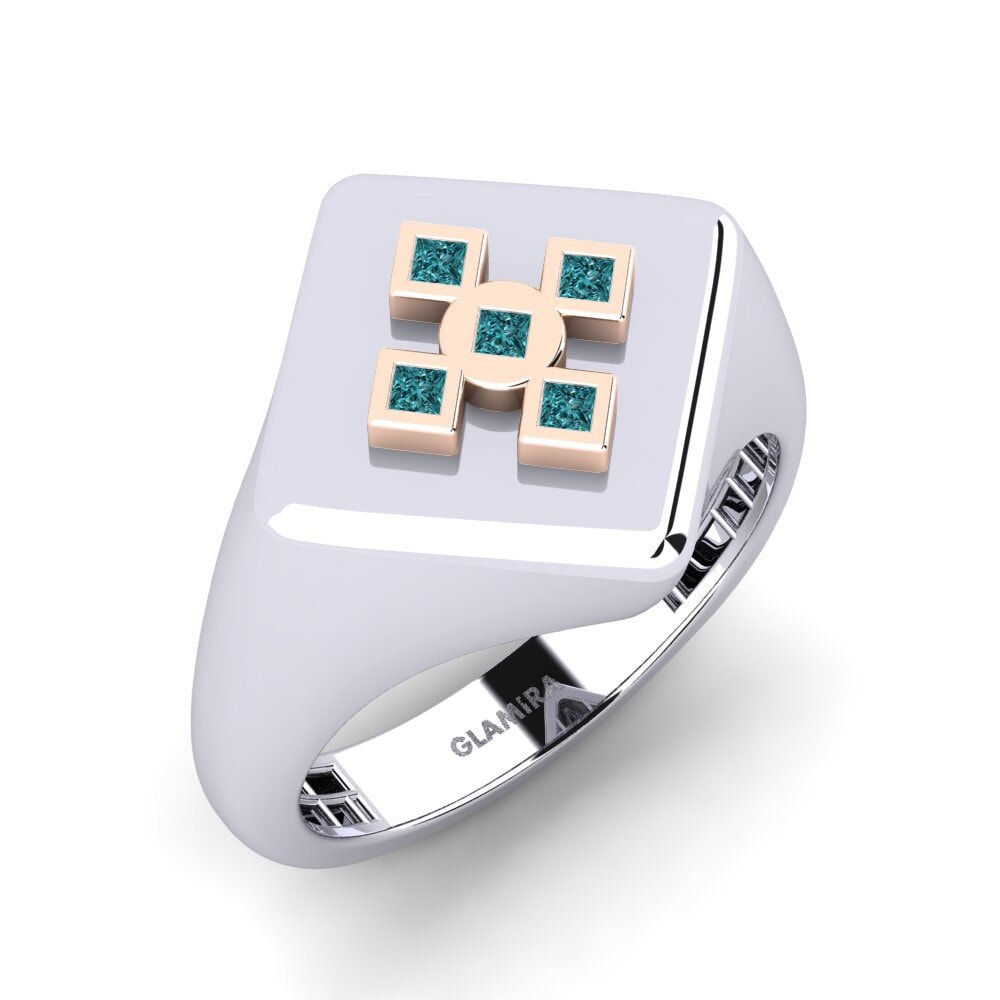 14ct White & Rose Gold Blue Diamond Men's Ring Sworica