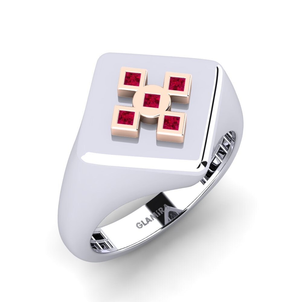 14ct White & Rose Gold Ruby Men's Ring Sworica