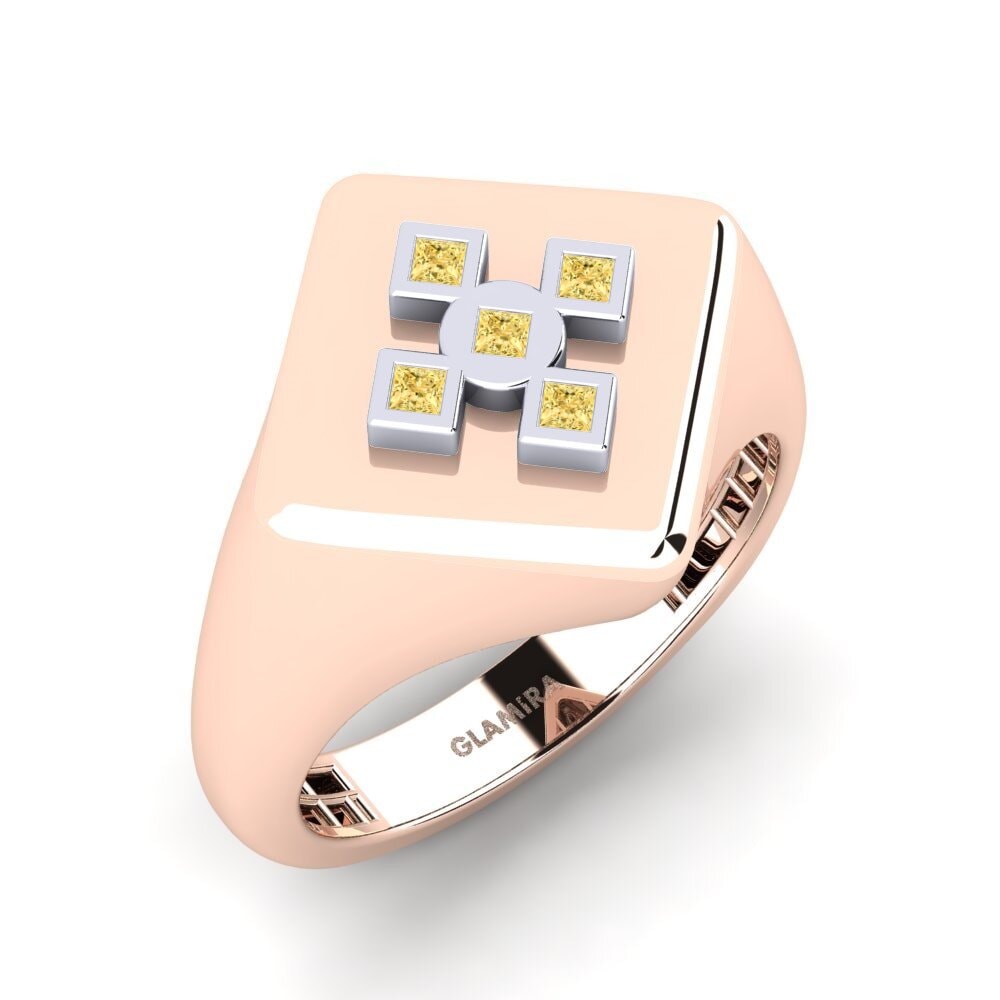 14ct Rose & White Gold Yellow Diamond Men's Ring Sworica