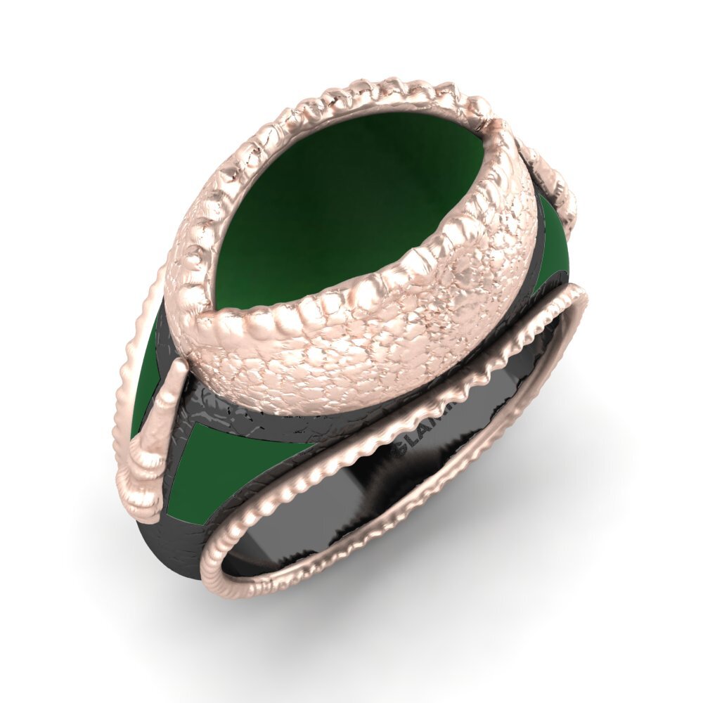 9ct Rose Gold Cabochon Emerald Men's Ring Swurt