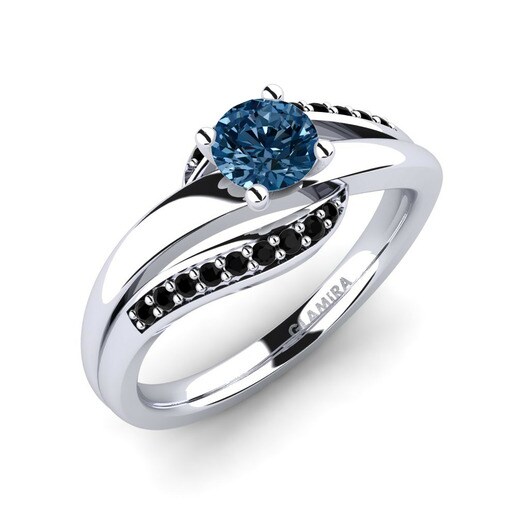 Anillo Sydney Oro Blanco 585 & Diamante Azul & Diamante Negro