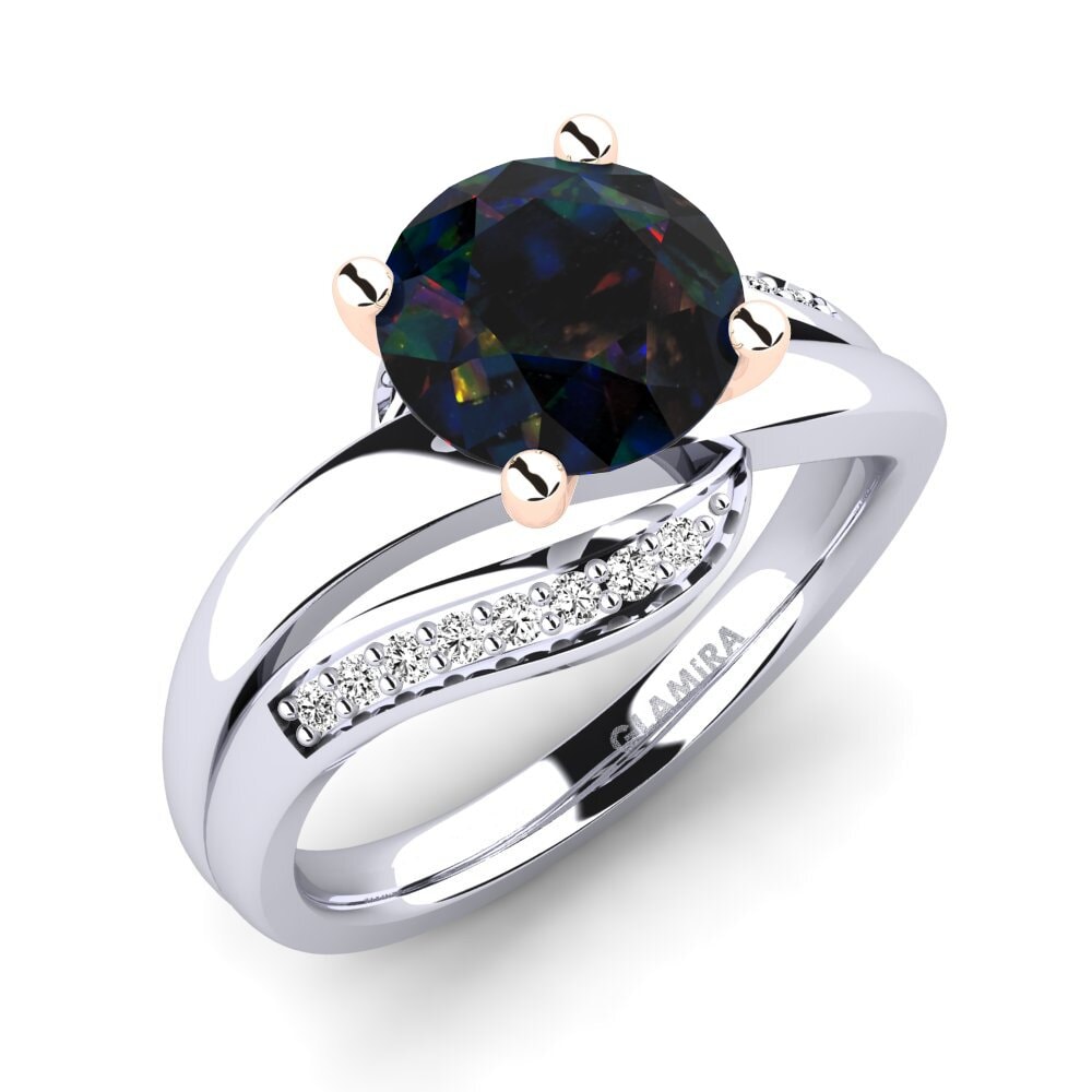 Białe & Różowe Złoto 585 Czarny opal Pierścionek zaręczynowy Sydney 2.0 crt