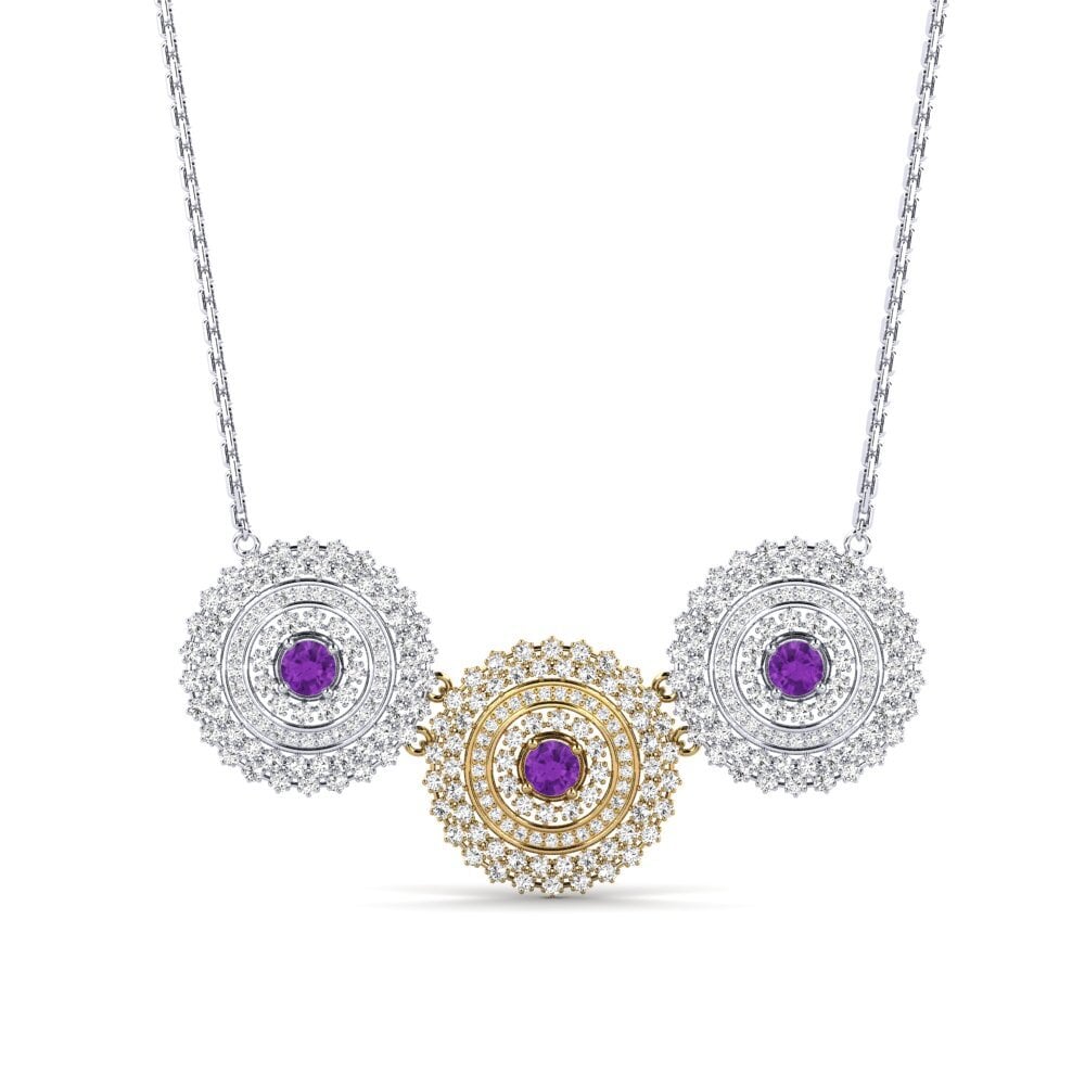 9k Oro Blanco & Amarillo Amatista Collar de Mujer Tackete