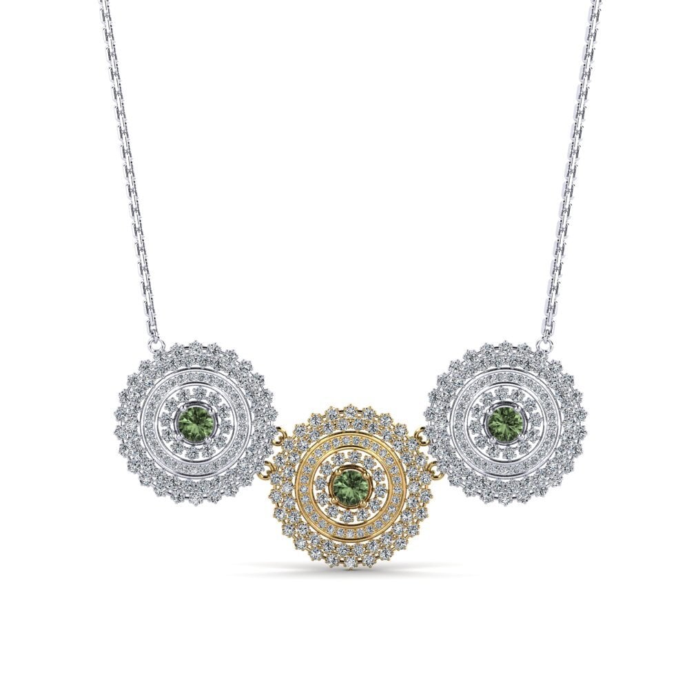 14k Oro Blanco & Amarillo Zafiro Verde Collar de Mujer Tackete