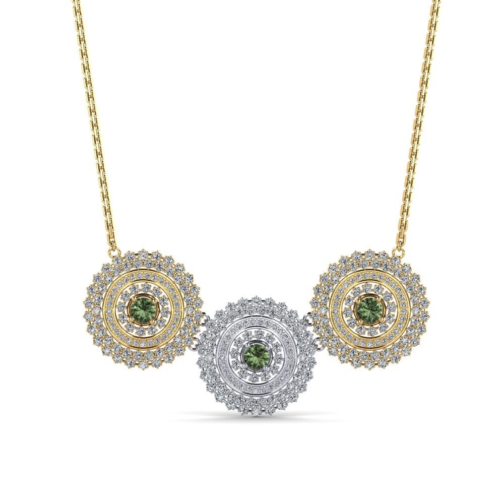 9k Oro Amarillo & Blanco Zafiro Verde Collar de Mujer Tackete