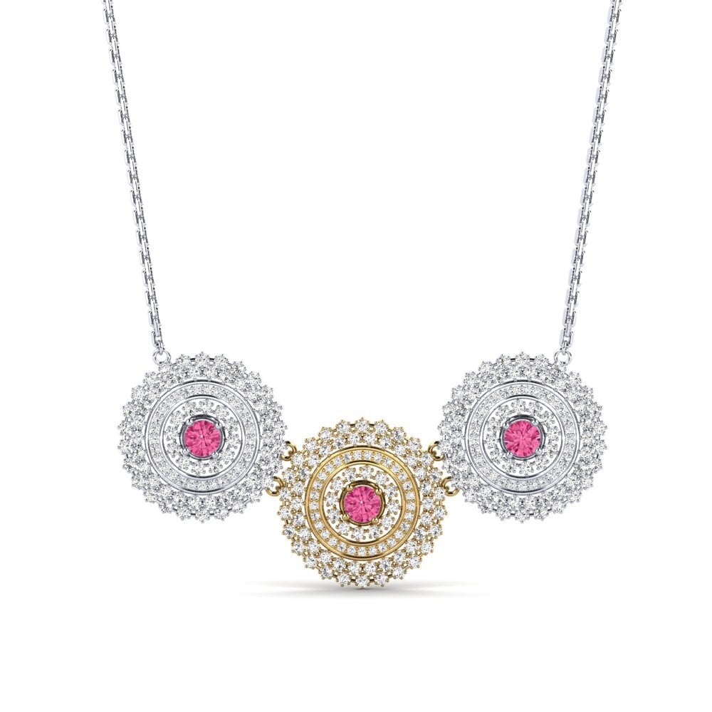 14k Oro Blanco & Amarillo Turmalina rosa Collar de Mujer Tackete