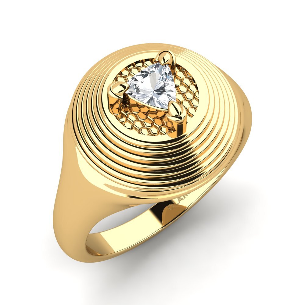 18ct Yellow Gold White Zircon Men's Ring Tagetes