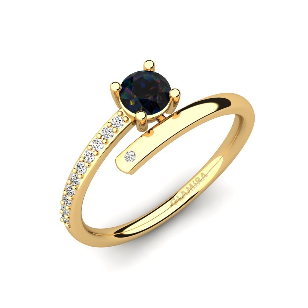 18k Oro Amarillo Opalo Negro Anillo Taldina
