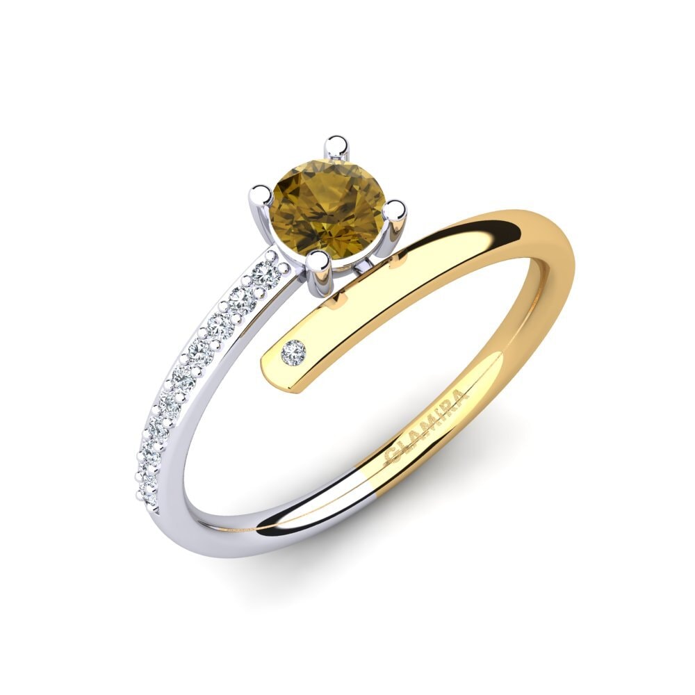 Or Blanc & Jaune 9k Zircon Brun Bague Taldina