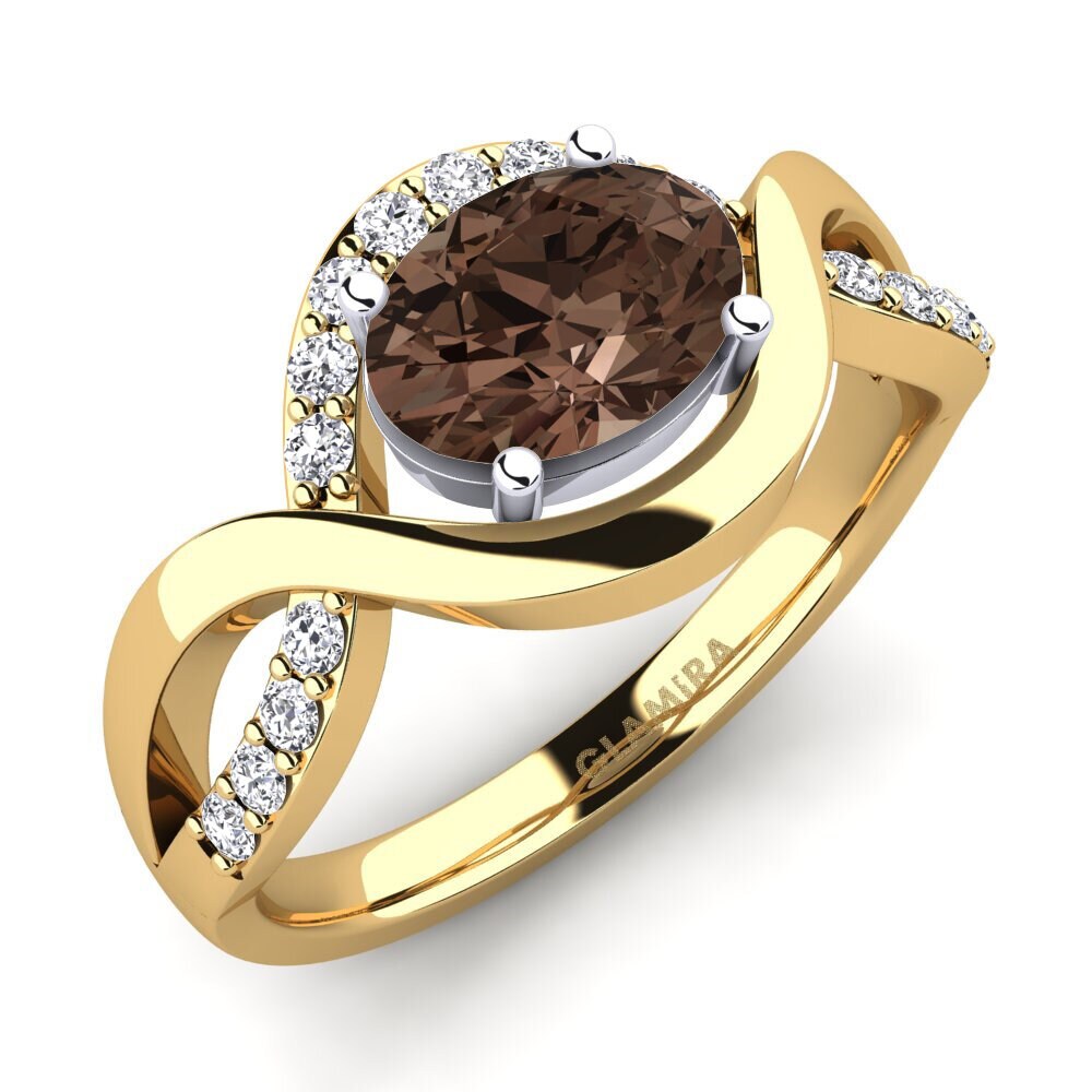 14ct Yellow & White Gold Smoky Quartz Engagement Ring Talia