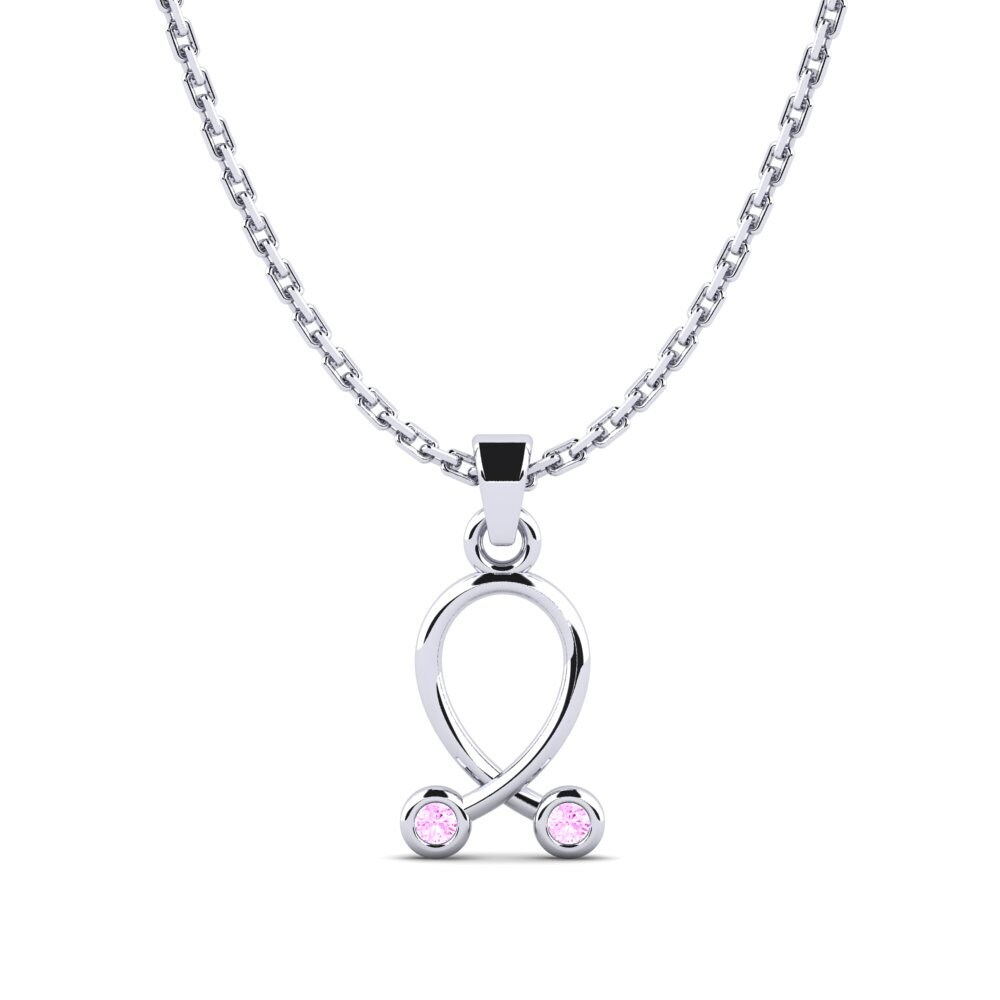 14k Oro Blanco Zafiro Rosado Colgante de Mujer Tallanojor