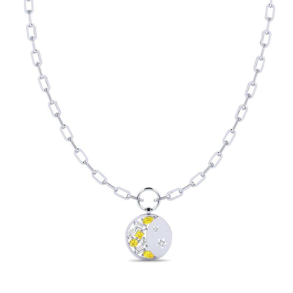 White Silver Yellow Sapphire Paperclip Necklace Tamiat
