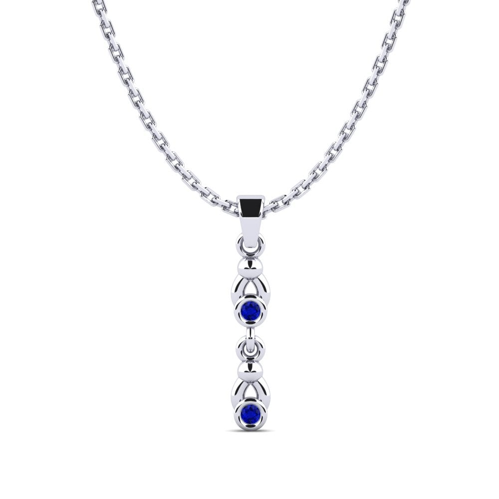 18k Oro Blanco Zafiro Colgante de Mujer Taniguc