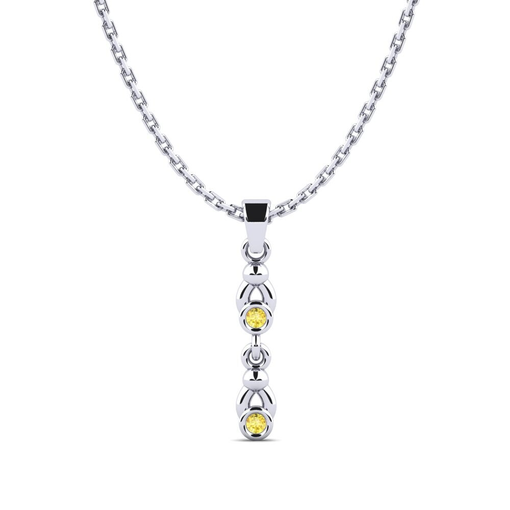 18k Oro Blanco Zafiro amarillo Colgante de Mujer Taniguc