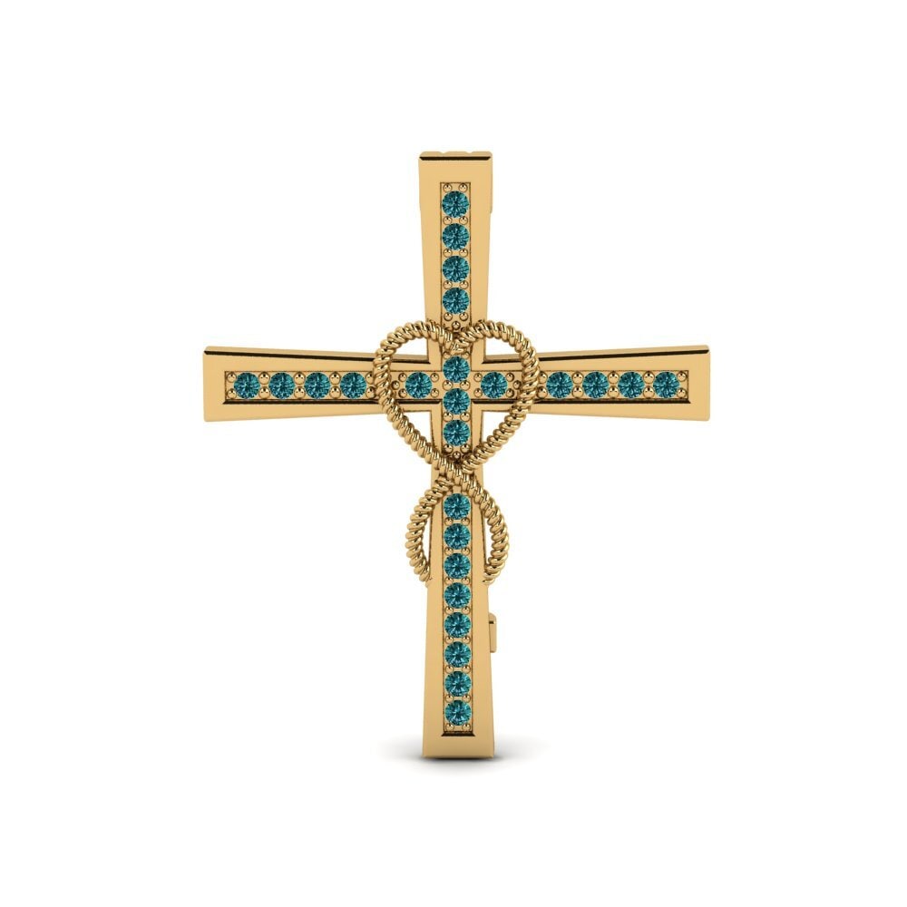 14ct Yellow Gold Blue Diamond Brooch Tantritaz
