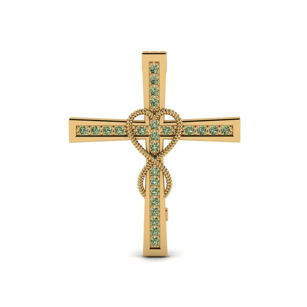 14ct Yellow Gold Green Diamond Brooch Tantritaz