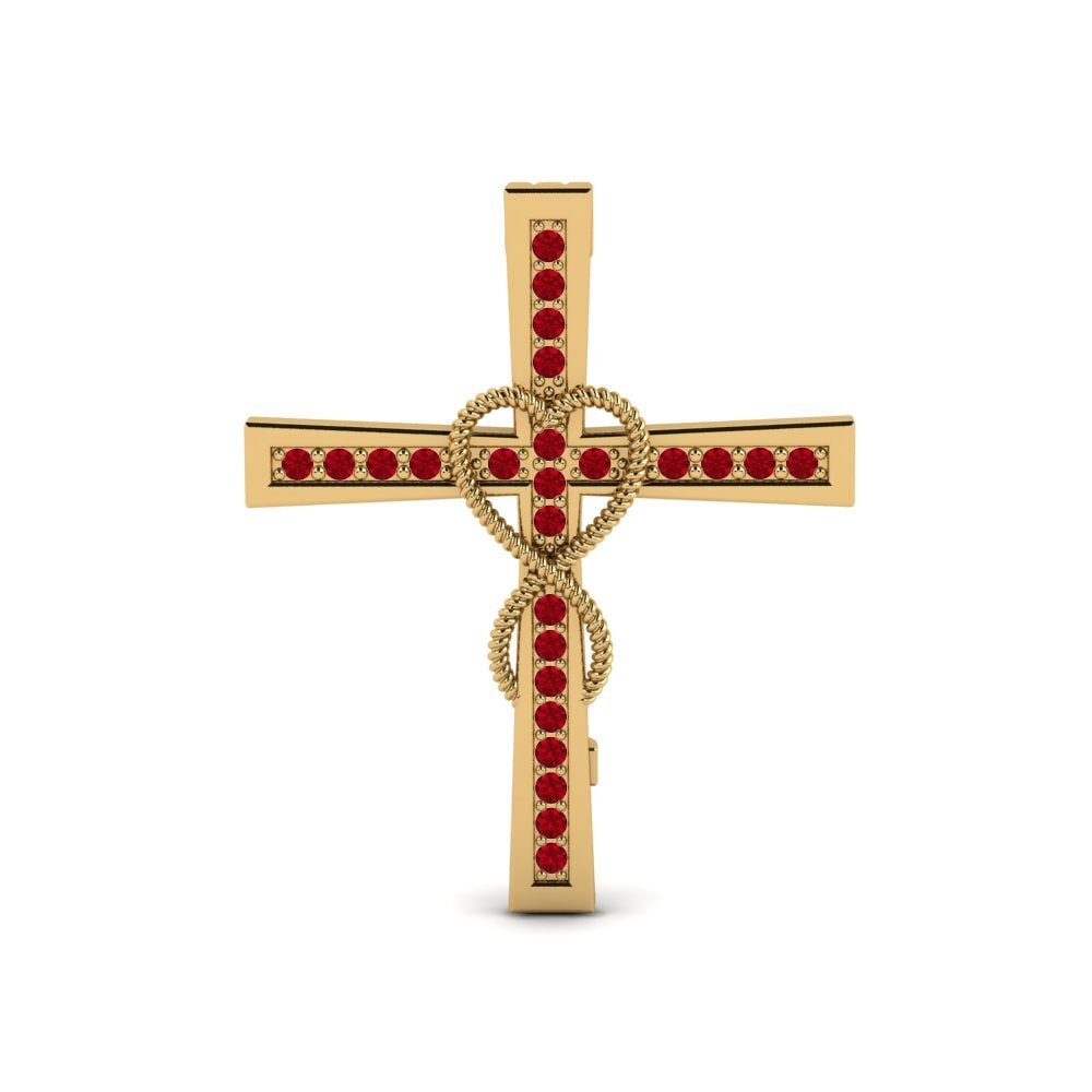 14ct Yellow Gold Red Zirconia Brooch Tantritaz