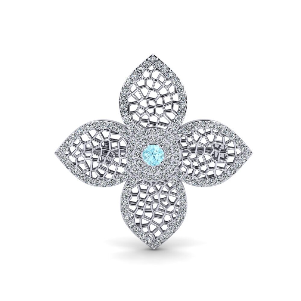 14ct White Gold Aquamarine Brooch Tasha