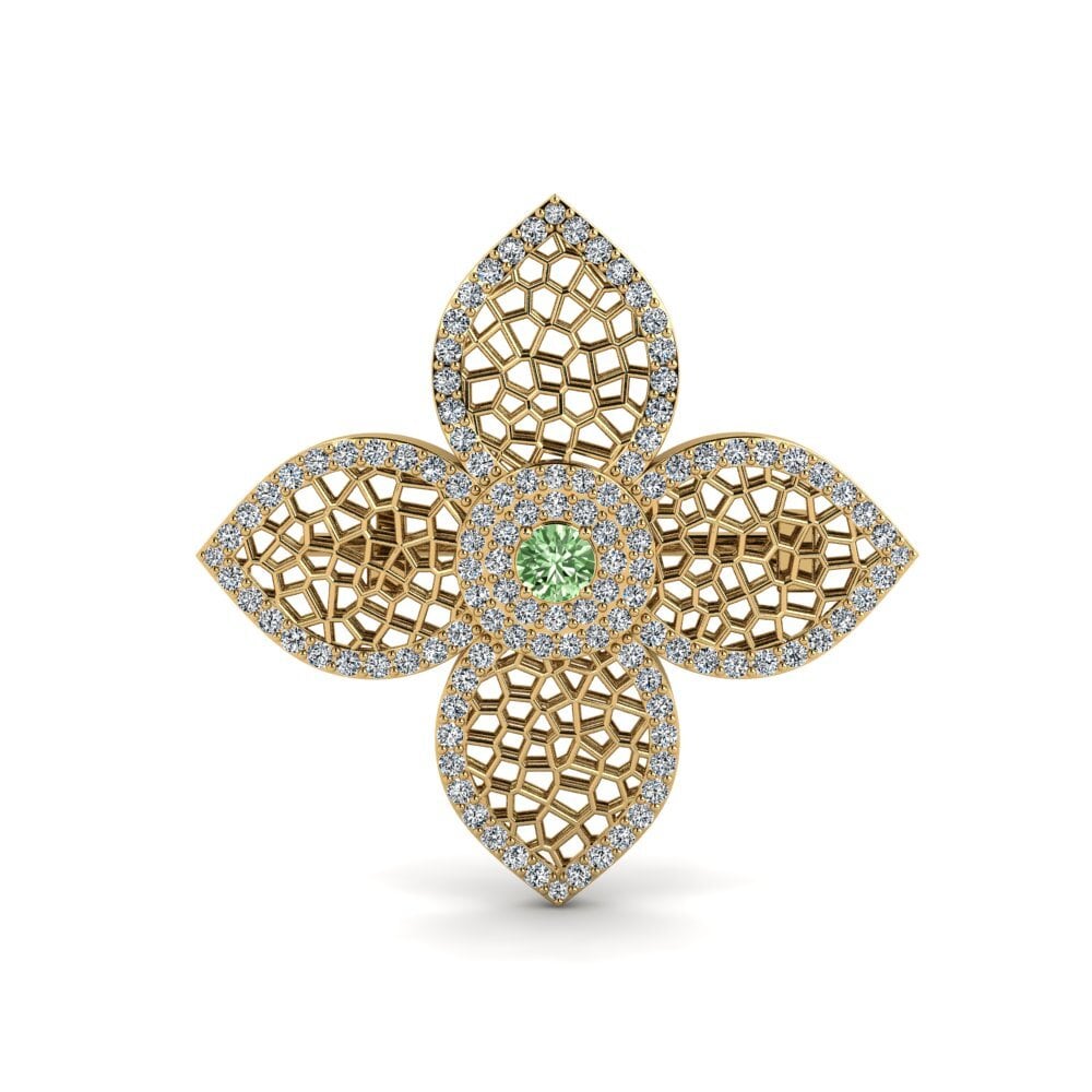 Gelbgold 375 Grüner Diamant Brosche Tasha