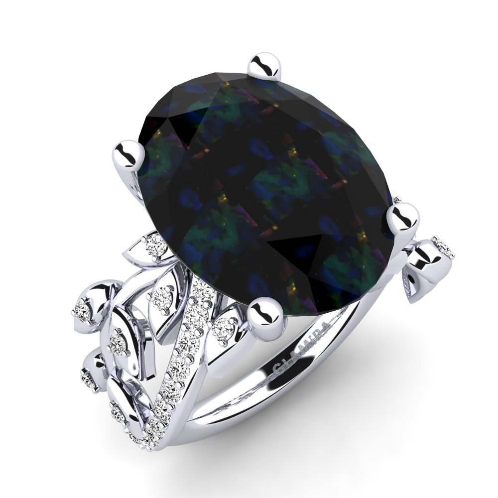 14ct White Gold Black Opal Ring Tatum