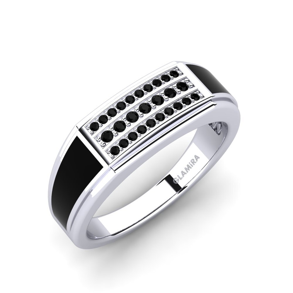 18ct White Gold Black Diamond Men's Ring Tauros