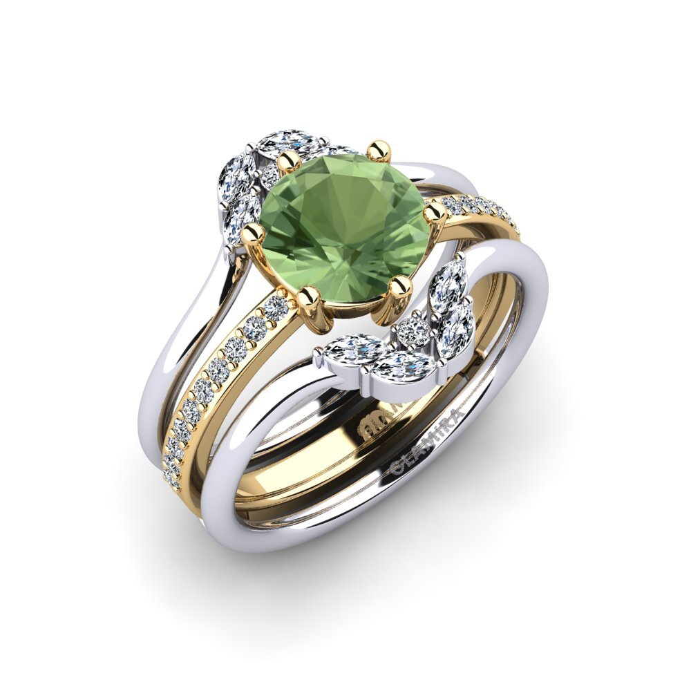 14ct White / Yellow Gold Green Sapphire Ring Tazil - SET