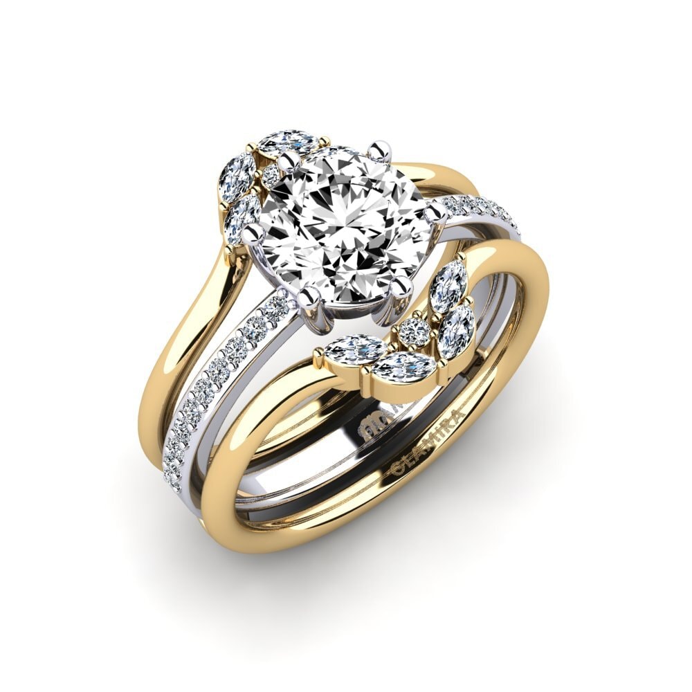 18ct Yellow & White Gold Moissanite Ring Tazil - SET