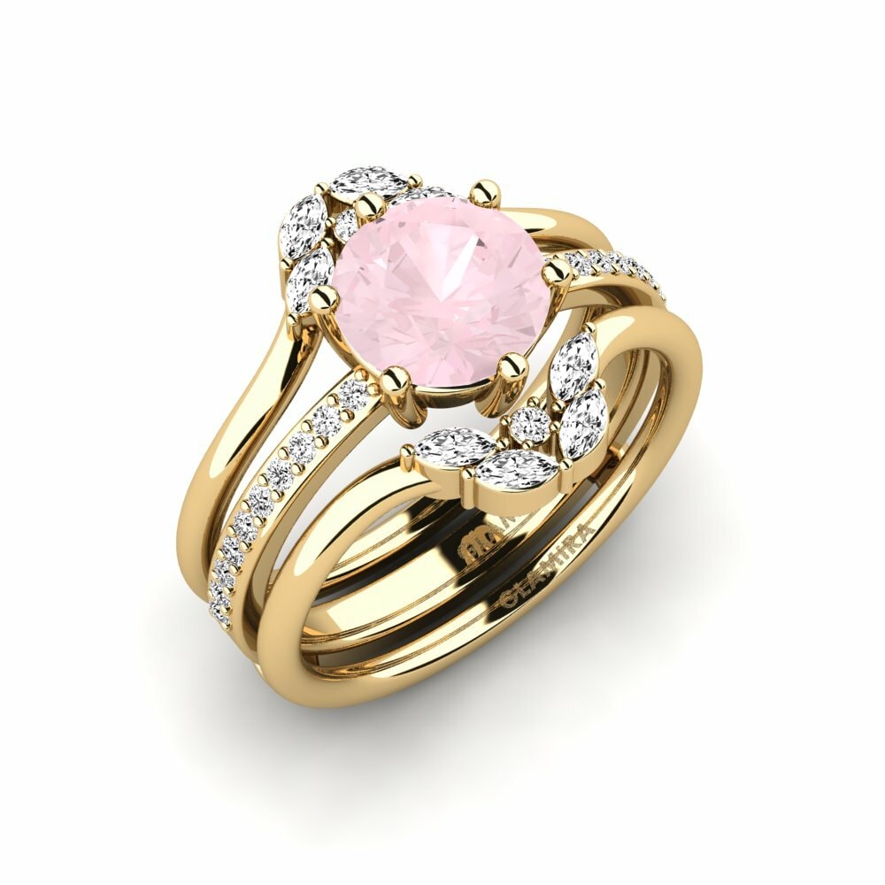 Or Jaune 18k Quartz Rose Bague Tazil - SET