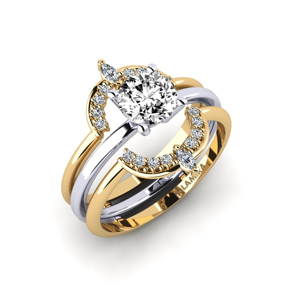 18ct Yellow & White Gold Moissanite Ring Teakook - SET