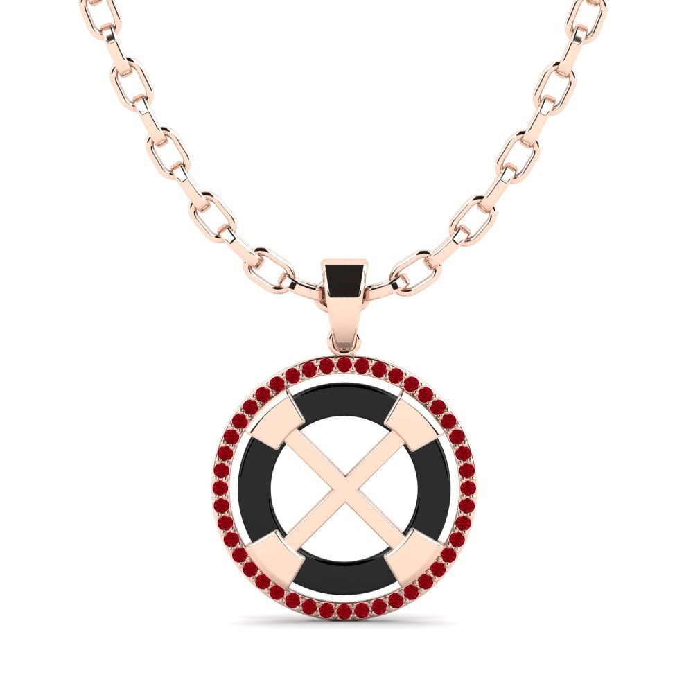 14k Oro Rosa Circonita Roja Colgante para hombre Tefta