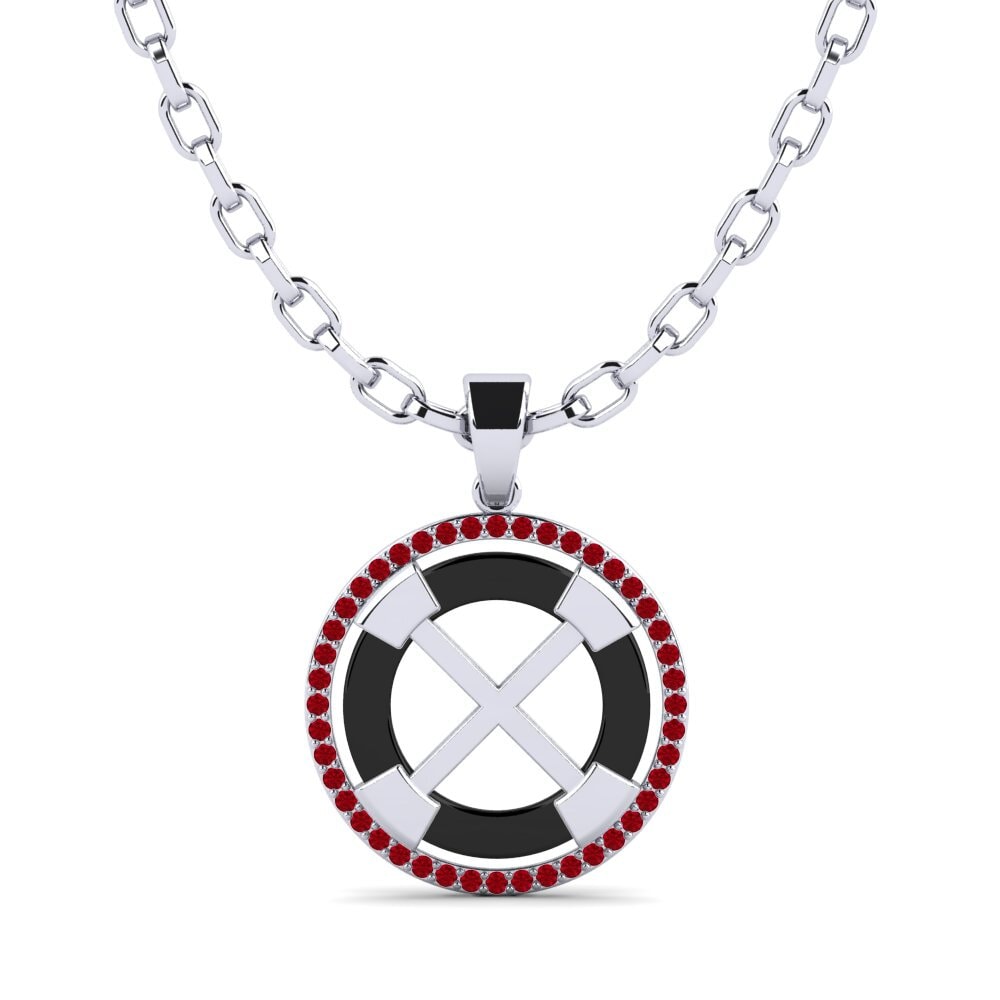9ct White Gold Red Zirconia Men's Pendant Tefta