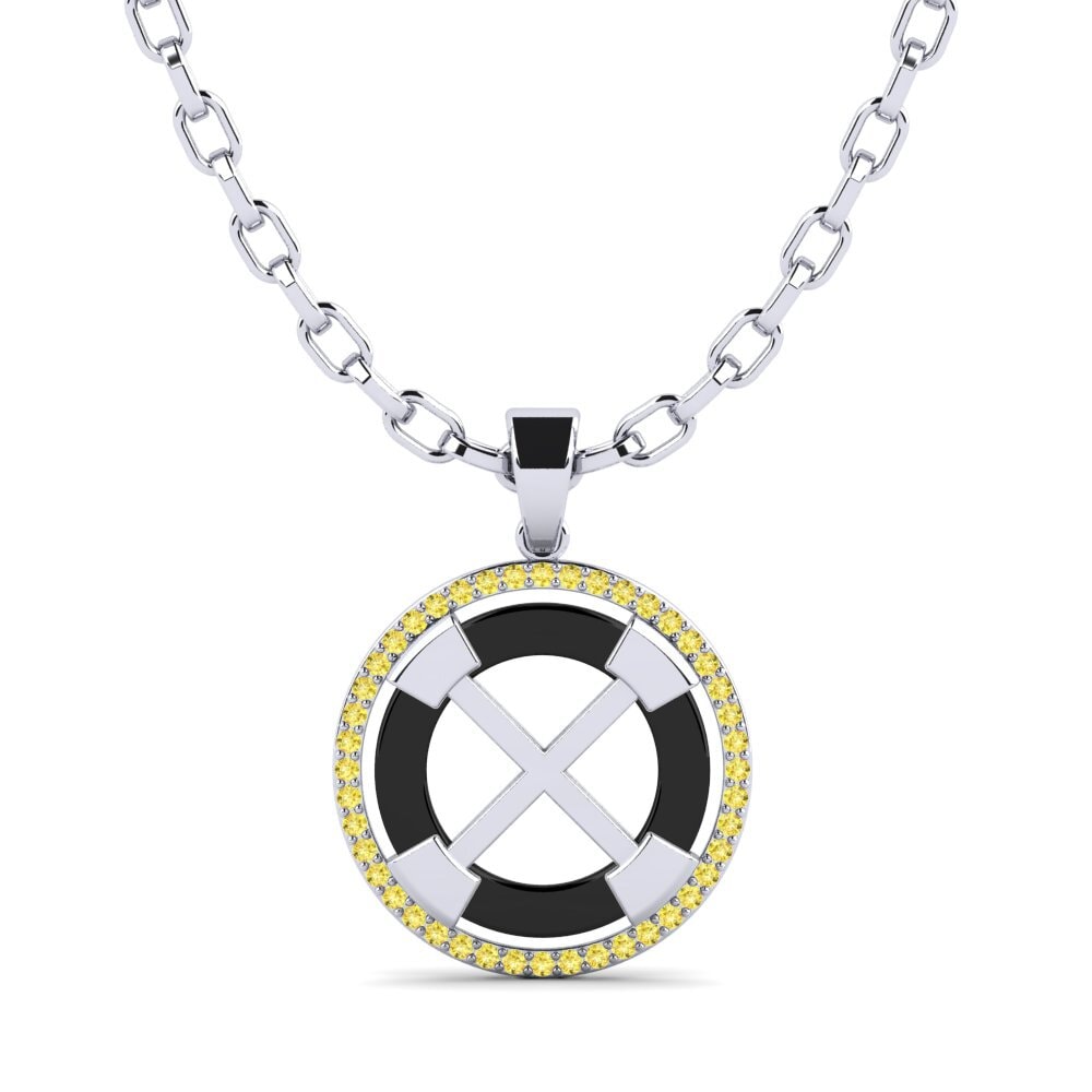 9ct White Gold Yellow Sapphire Men's Pendant Tefta