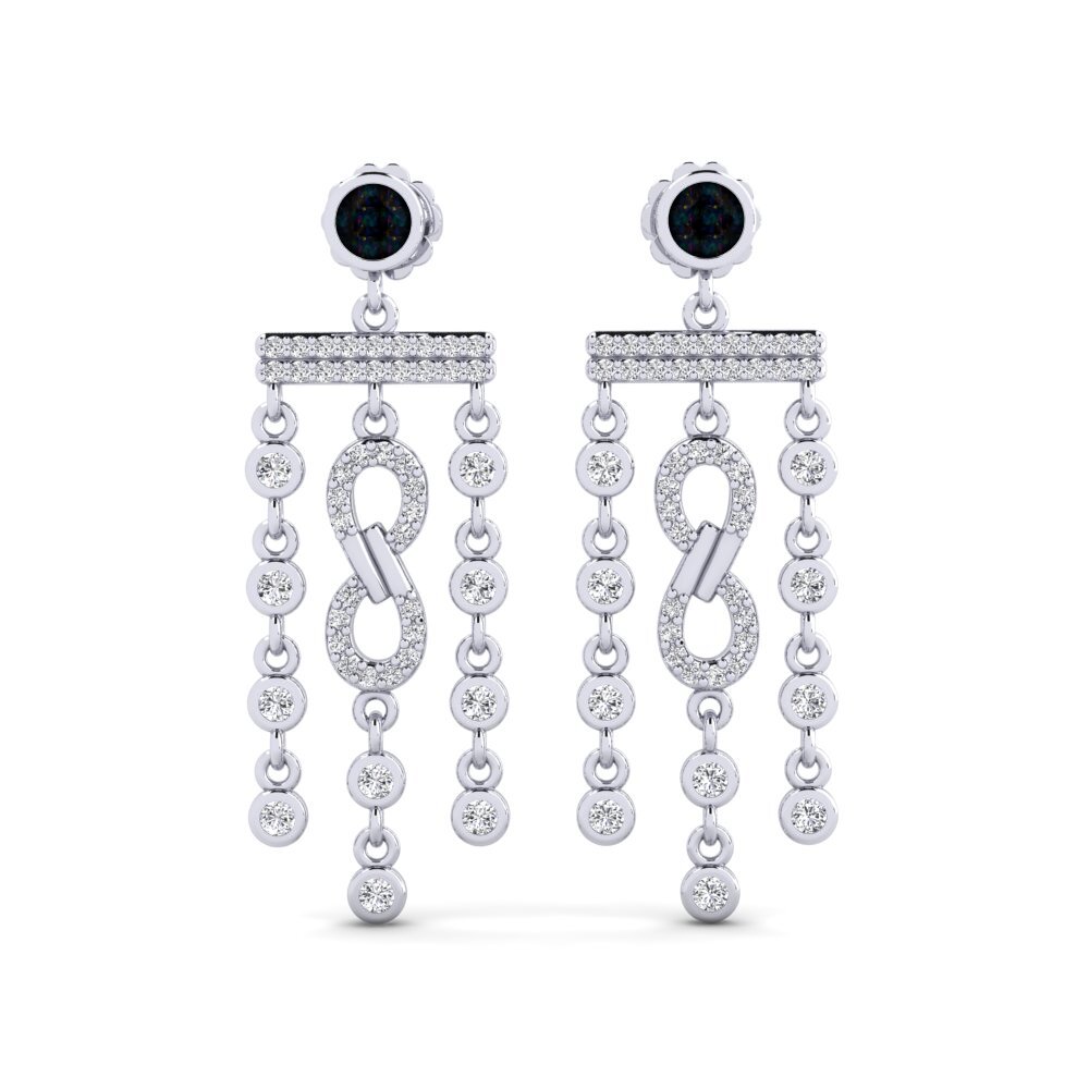 950 Platinum Black Opal Women's Earring Tekot