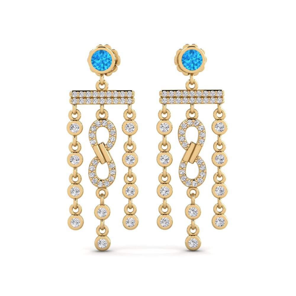 9ct Yellow Gold Blue Topaz Women's Earring Tekot