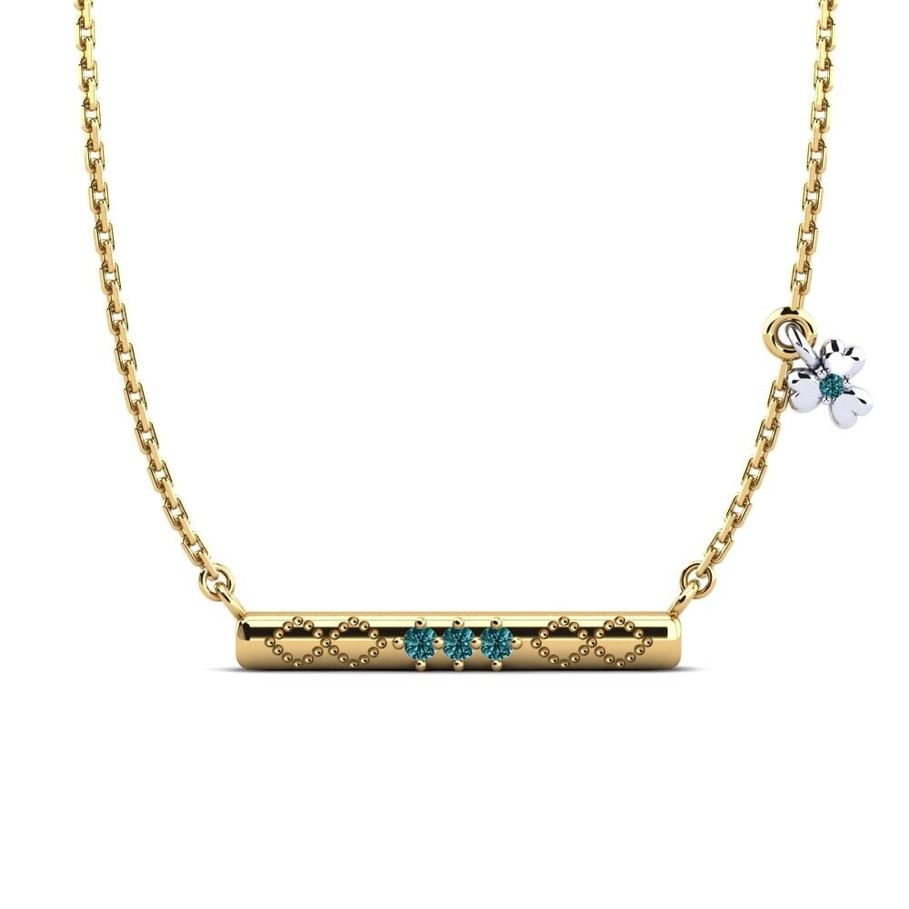 14k Oro Amarillo & Blanco Diamante Azul Collar de Mujer Telema