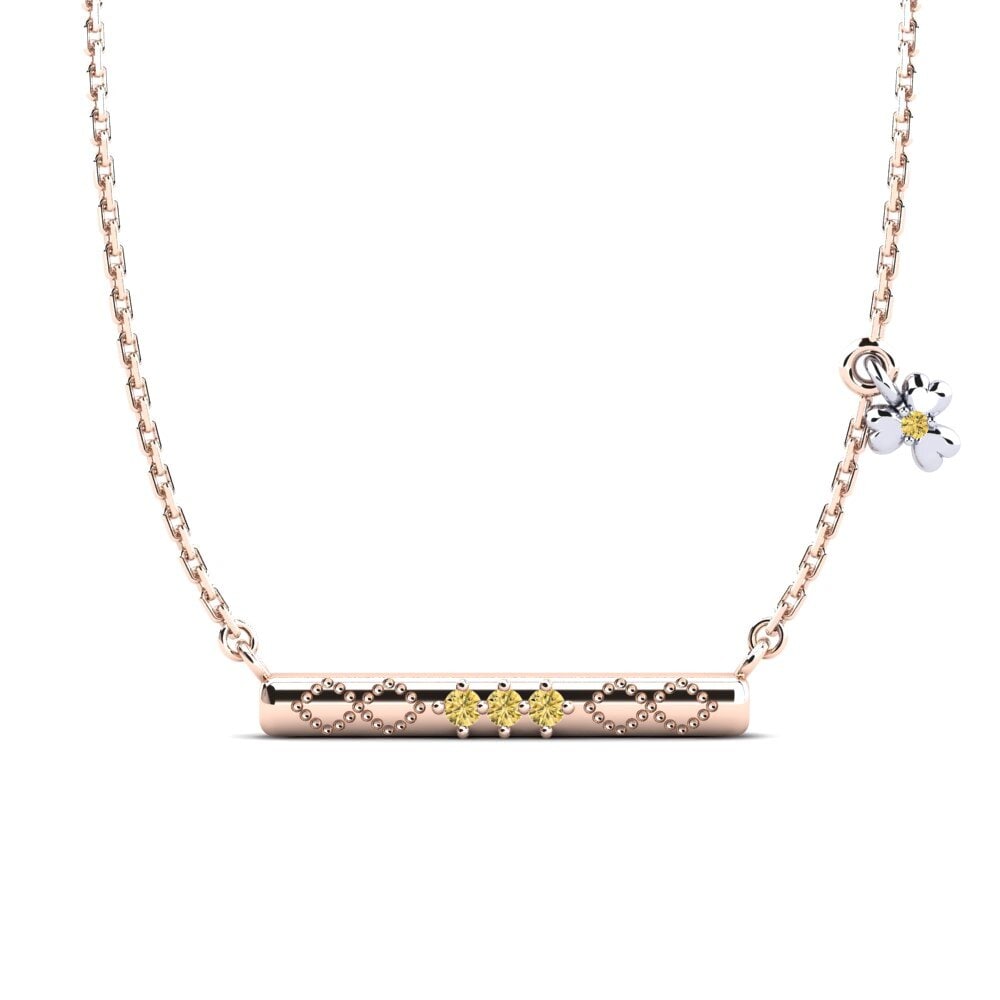 9k Oro Rosa & Blanco Diamante Amarillo Collar de Mujer Telema