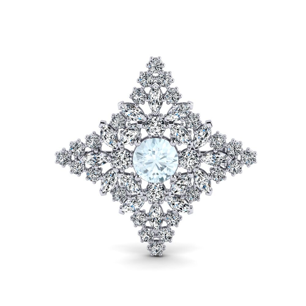 14ct White Gold Aquamarine Brooch Temarine