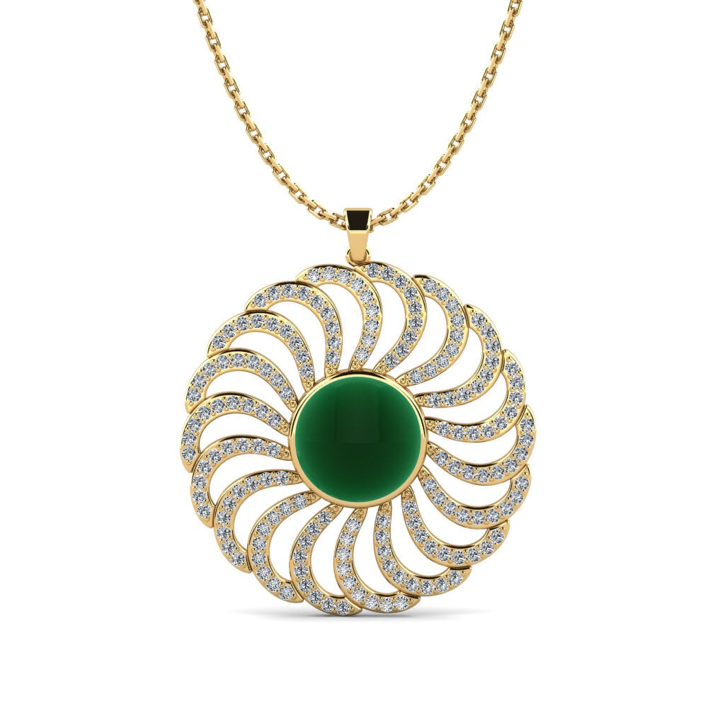 9k Oro Amarillo Esmeralda Cabujón Colgante de Mujer Tendor