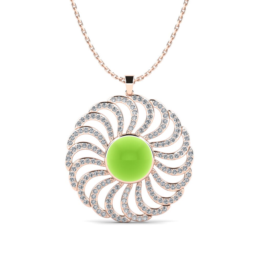 14k Oro Rosa Peridoto Cabujón Colgante de Mujer Tendor