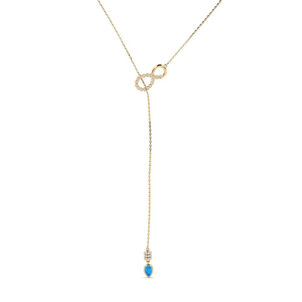 9ct Yellow Gold Blue Topaz Women's Necklace Tengja