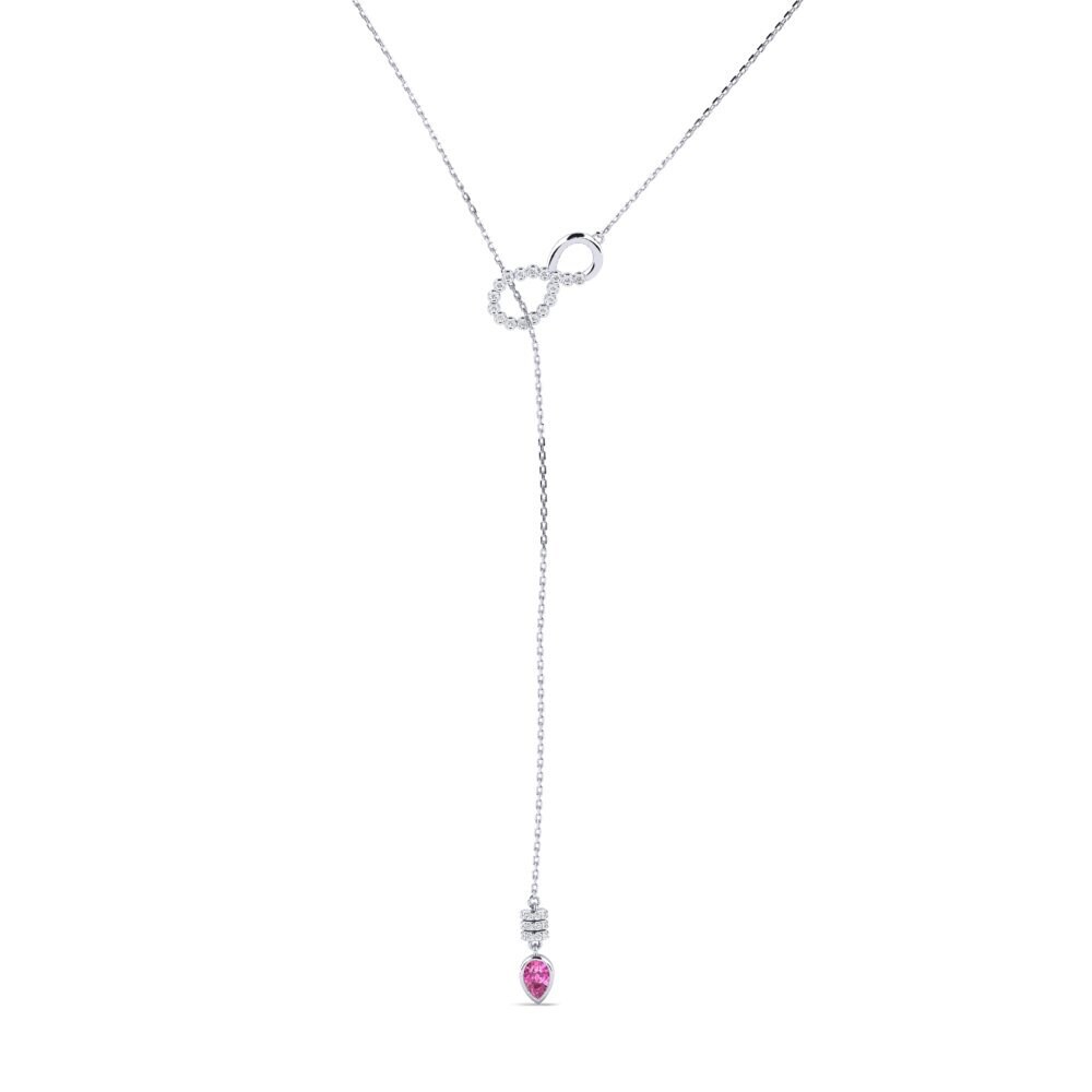 9ct White Gold Pink Topaz Women's Necklace Tengja