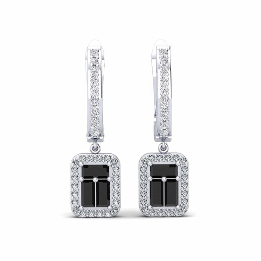 Pendientes Teo Oro Blanco 585 & Diamante Negro & Diamante & Cristal de Swarovski