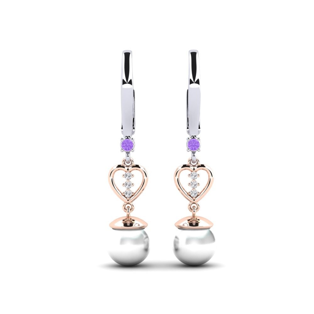 9ct White & Rose Gold Amethyst Women's Earring Tequars
