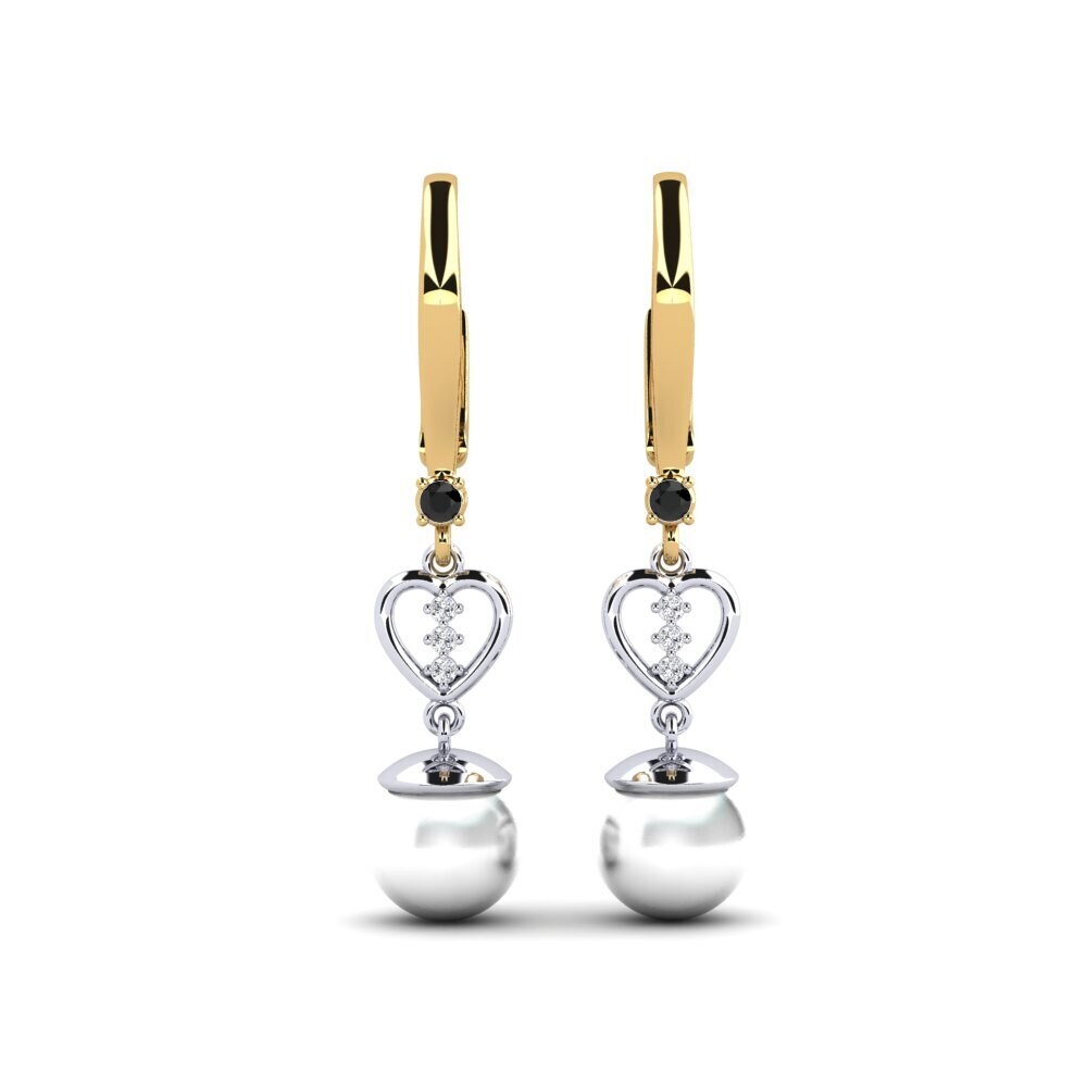 14ct Yellow & White Gold Black Onyx Women's Earring Tequars