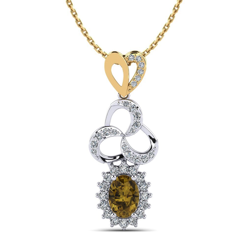 Dây chuyền Vàng Trắng-Vàng 9K Đá Zircon Nâu Halo