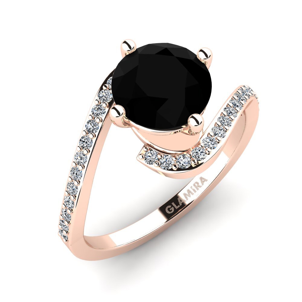 Oro Rosso 585 Diamante Nero Anello da donna Ters