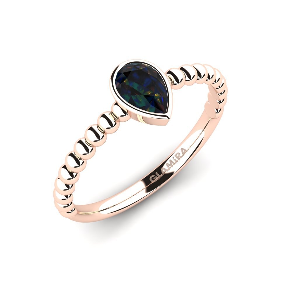 18k Oro Rosa Opalo Negro Anillo de compromiso Testa
