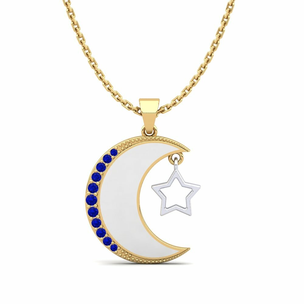 Dây chuyền Vàng-Trắng 9K Đá Sapphire Ngôi sao